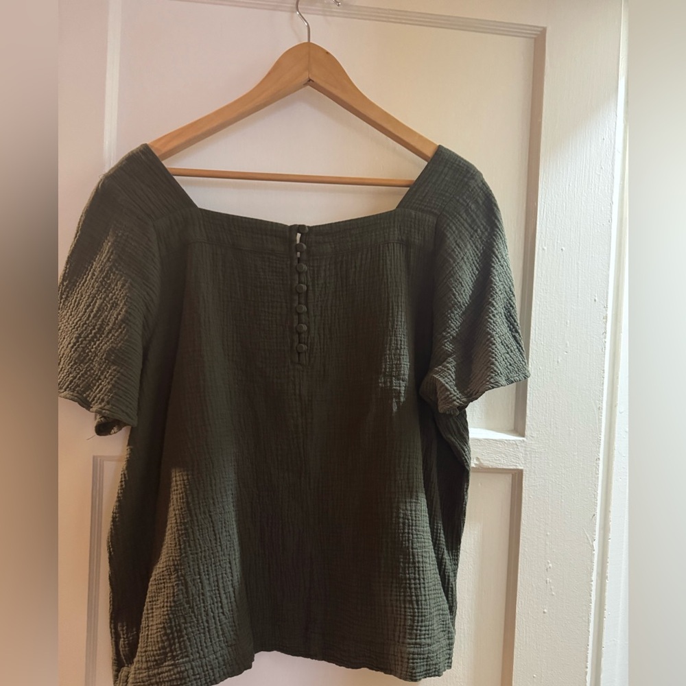 Madewell Textured Dark Green Blouse